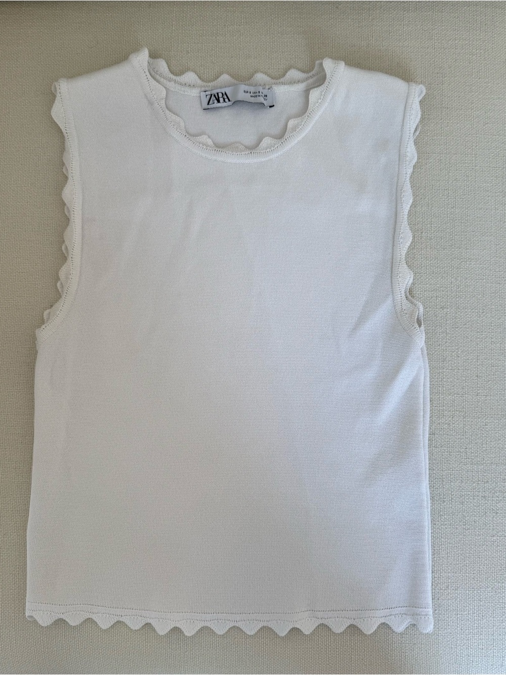 Zara White Scalloped Edge Knit Tank